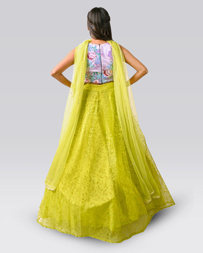 Leafy Lehenga in Yellow - Indian Clothing in Denver, CO, Aurora, CO, Boulder, CO, Fort Collins, CO, Colorado Springs, CO, Parker, CO, Highlands Ranch, CO, Cherry Creek, CO, Centennial, CO, and Longmont, CO. Nationwide shipping USA - India Fashion X