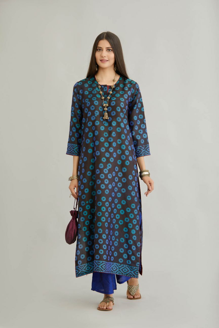 Blue Printed Silk Kurta Set - Indian Clothing in Denver, CO, Aurora, CO, Boulder, CO, Fort Collins, CO, Colorado Springs, CO, Parker, CO, Highlands Ranch, CO, Cherry Creek, CO, Centennial, CO, and Longmont, CO. Nationwide shipping USA - India Fashion X