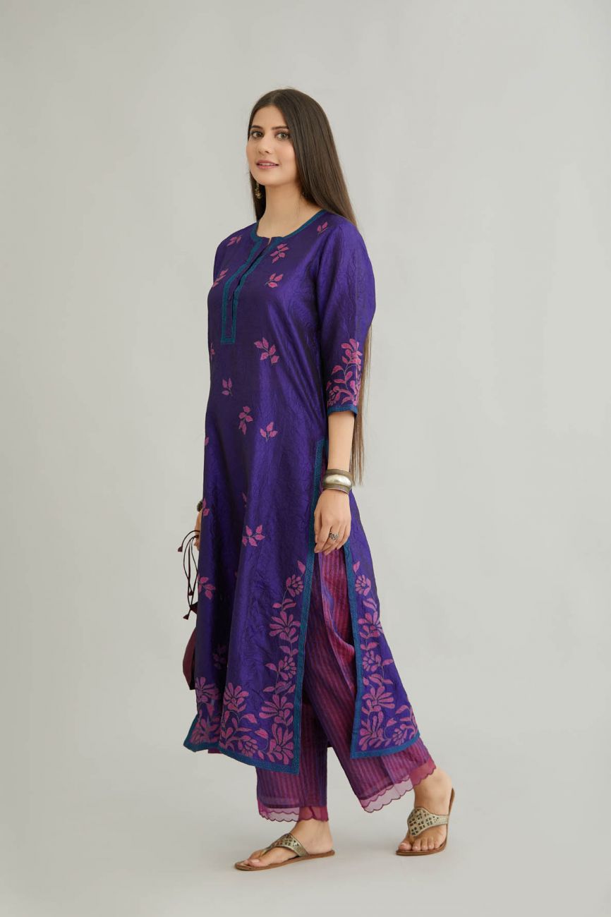 Purple Crushed Silk Kurta Set - Indian Clothing in Denver, CO, Aurora, CO, Boulder, CO, Fort Collins, CO, Colorado Springs, CO, Parker, CO, Highlands Ranch, CO, Cherry Creek, CO, Centennial, CO, and Longmont, CO. Nationwide shipping USA - India Fashion X