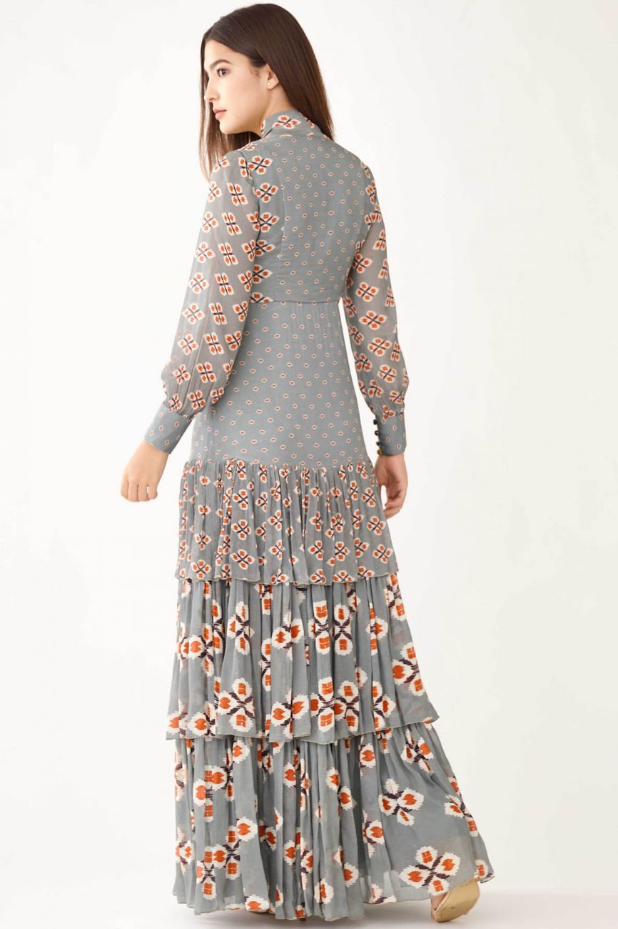 Blue With Grey Frilled Dress Indian Clothing in Denver, CO, Aurora, CO, Boulder, CO, Fort Collins, CO, Colorado Springs, CO, Parker, CO, Highlands Ranch, CO, Cherry Creek, CO, Centennial, CO, and Longmont, CO. NATIONWIDE SHIPPING USA- India Fashion X