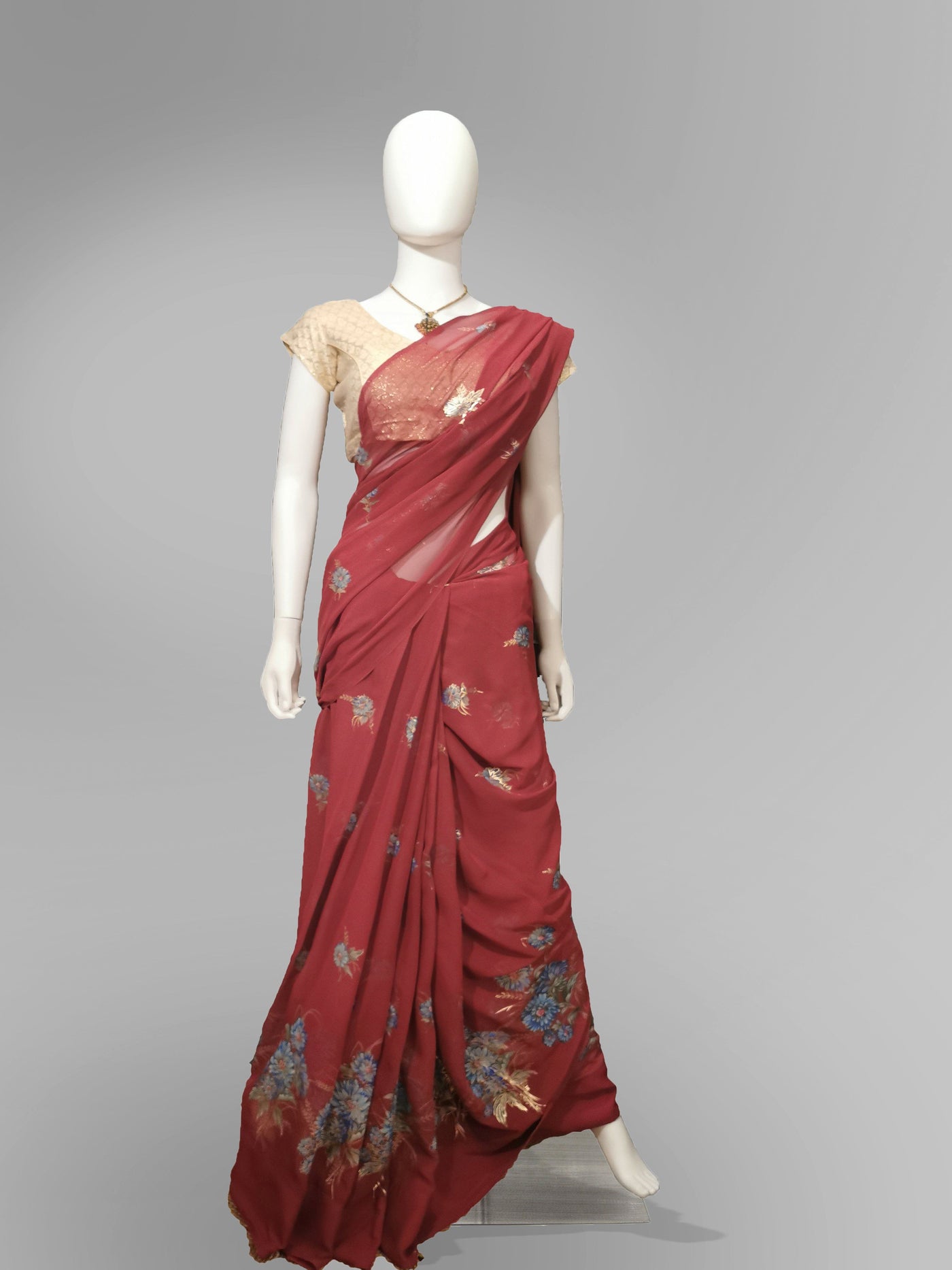 Saree in Tomato Red with Floral Print Indian Clothing in Denver, CO, Aurora, CO, Boulder, CO, Fort Collins, CO, Colorado Springs, CO, Parker, CO, Highlands Ranch, CO, Cherry Creek, CO, Centennial, CO, and Longmont, CO. NATIONWIDE SHIPPING USA- India Fashion X