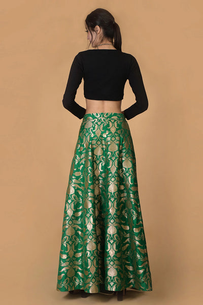 Green Silk Brocade Lehenga Indian Clothing in Denver, CO, Aurora, CO, Boulder, CO, Fort Collins, CO, Colorado Springs, CO, Parker, CO, Highlands Ranch, CO, Cherry Creek, CO, Centennial, CO, and Longmont, CO. NATIONWIDE SHIPPING USA- India Fashion X