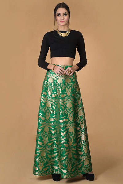 Green Silk Brocade Lehenga Indian Clothing in Denver, CO, Aurora, CO, Boulder, CO, Fort Collins, CO, Colorado Springs, CO, Parker, CO, Highlands Ranch, CO, Cherry Creek, CO, Centennial, CO, and Longmont, CO. NATIONWIDE SHIPPING USA- India Fashion X