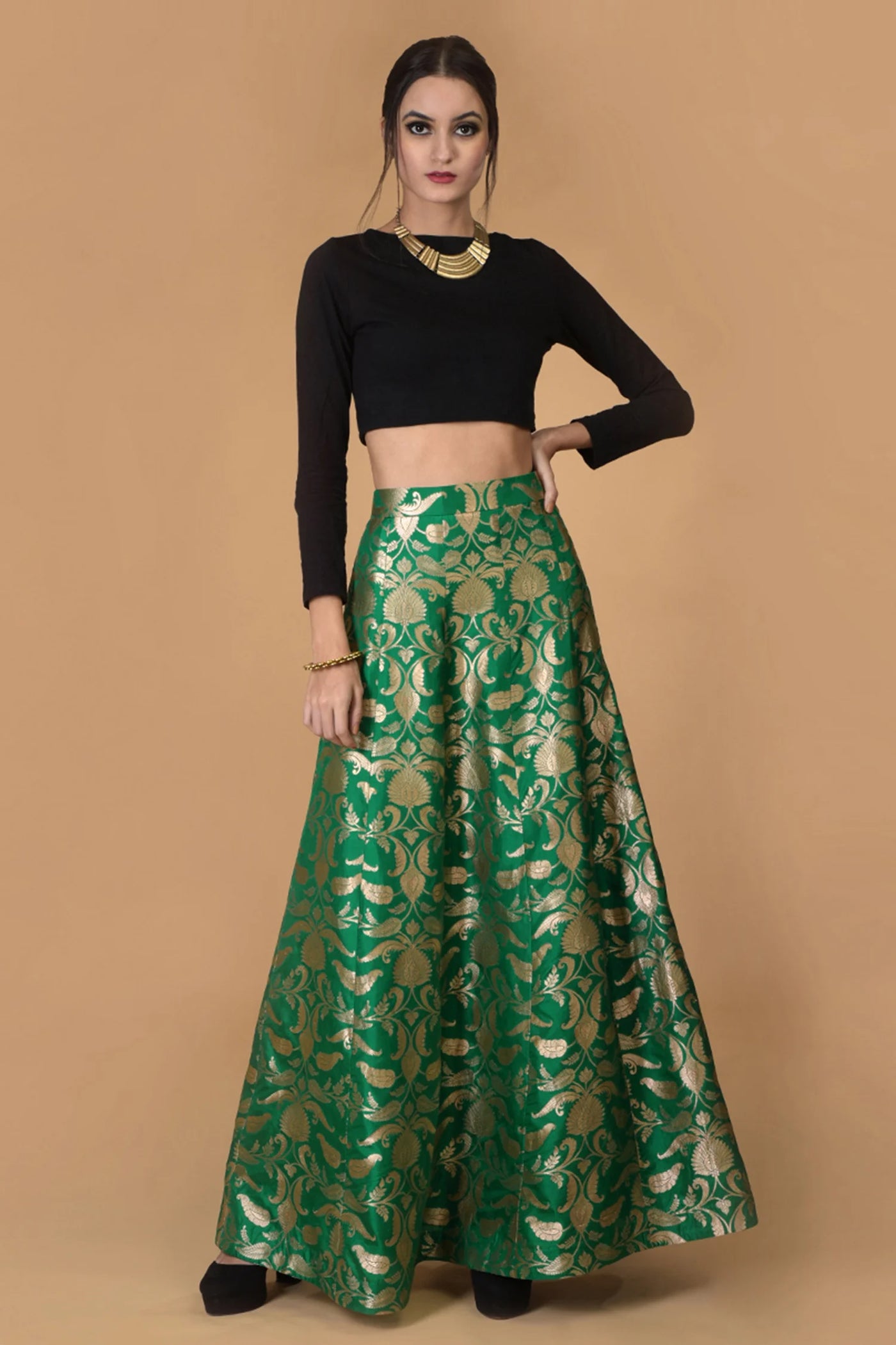 Green Silk Brocade Lehenga Indian Clothing in Denver, CO, Aurora, CO, Boulder, CO, Fort Collins, CO, Colorado Springs, CO, Parker, CO, Highlands Ranch, CO, Cherry Creek, CO, Centennial, CO, and Longmont, CO. NATIONWIDE SHIPPING USA- India Fashion X