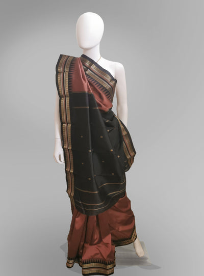 Saree in Rustic Orange Silk with Traditional Golden Embroidery Indian Clothing in Denver, CO, Aurora, CO, Boulder, CO, Fort Collins, CO, Colorado Springs, CO, Parker, CO, Highlands Ranch, CO, Cherry Creek, CO, Centennial, CO, and Longmont, CO. NATIONWIDE SHIPPING USA- India Fashion X