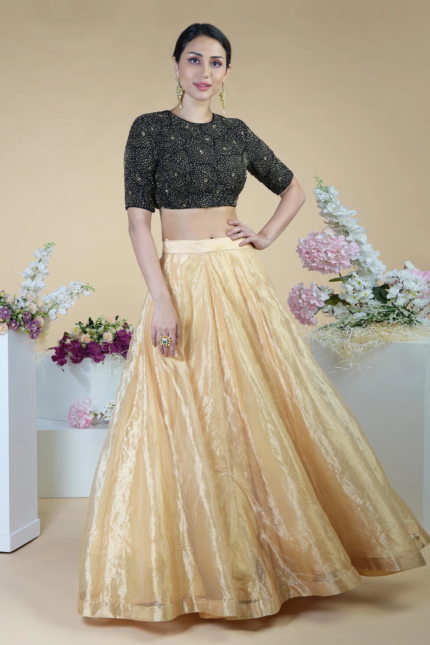 Black Tissue Lehenga Set - Indian Clothing in Denver, CO, Aurora, CO, Boulder, CO, Fort Collins, CO, Colorado Springs, CO, Parker, CO, Highlands Ranch, CO, Cherry Creek, CO, Centennial, CO, and Longmont, CO. Nationwide shipping USA - India Fashion X
