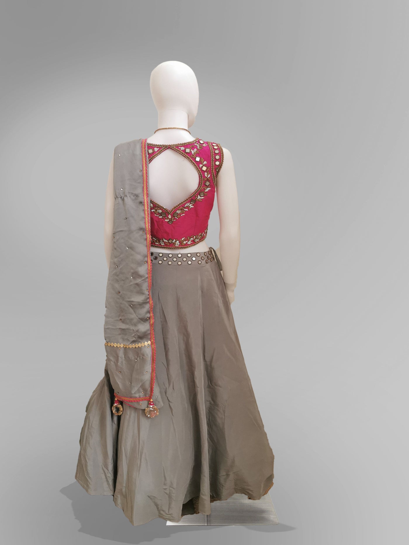 Lehenga in Light Gray and Pink - Indian Clothing in Denver, CO, Aurora, CO, Boulder, CO, Fort Collins, CO, Colorado Springs, CO, Parker, CO, Highlands Ranch, CO, Cherry Creek, CO, Centennial, CO, and Longmont, CO. Nationwide shipping USA - India Fashion X