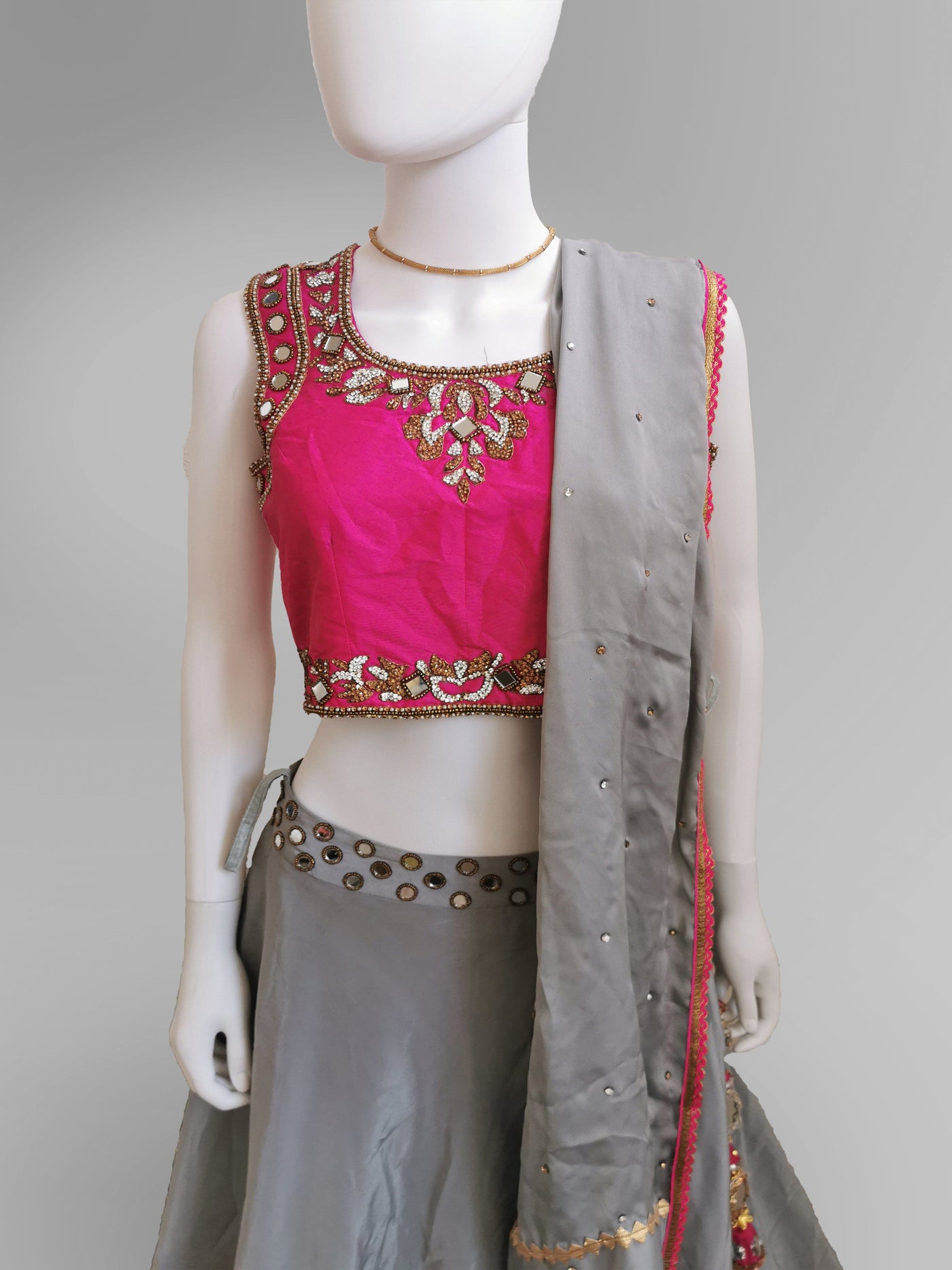 Lehenga in Light Gray and Pink - Indian Clothing in Denver, CO, Aurora, CO, Boulder, CO, Fort Collins, CO, Colorado Springs, CO, Parker, CO, Highlands Ranch, CO, Cherry Creek, CO, Centennial, CO, and Longmont, CO. Nationwide shipping USA - India Fashion X