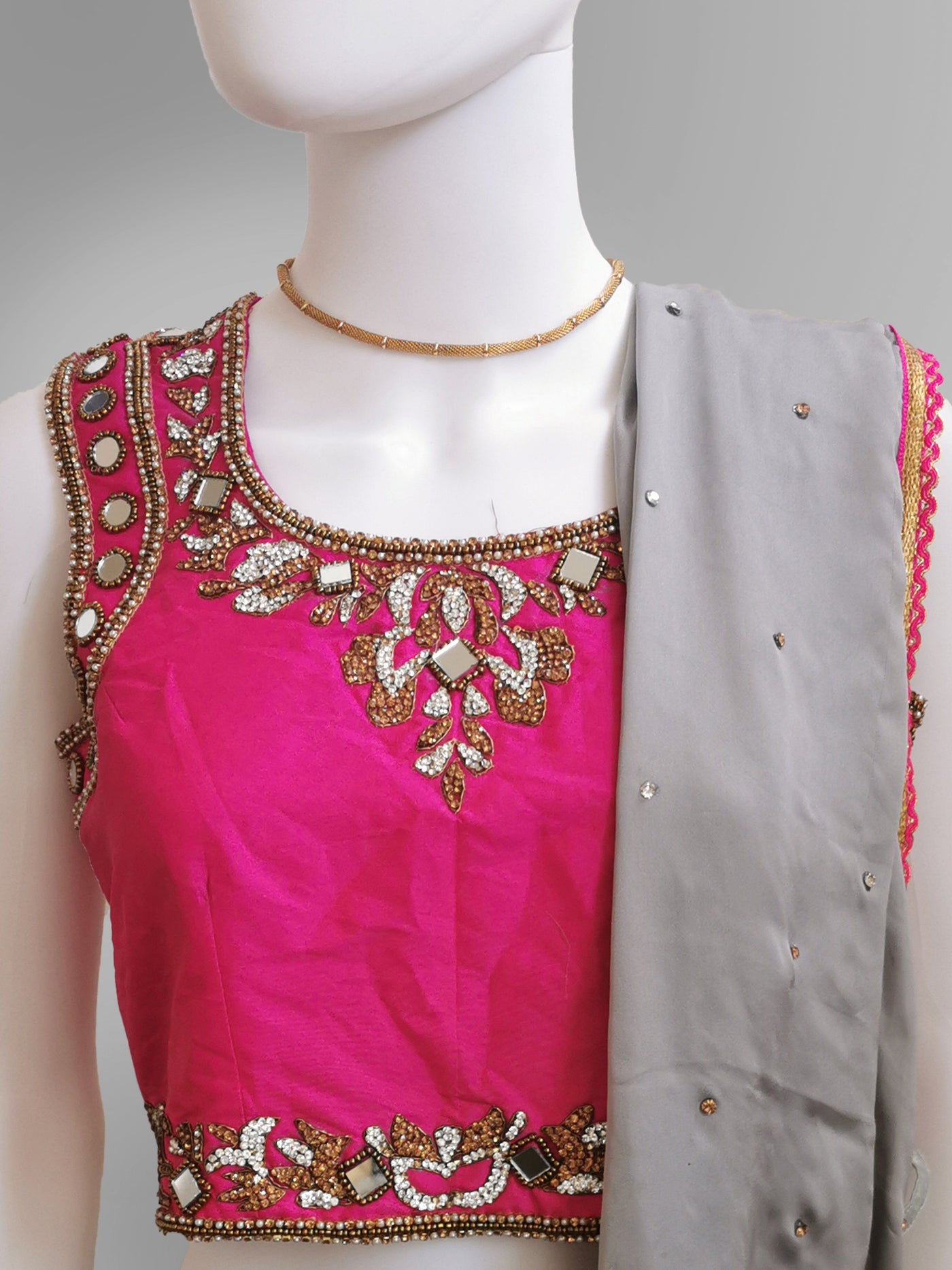 Lehenga in Light Gray and Pink - Indian Clothing in Denver, CO, Aurora, CO, Boulder, CO, Fort Collins, CO, Colorado Springs, CO, Parker, CO, Highlands Ranch, CO, Cherry Creek, CO, Centennial, CO, and Longmont, CO. Nationwide shipping USA - India Fashion X