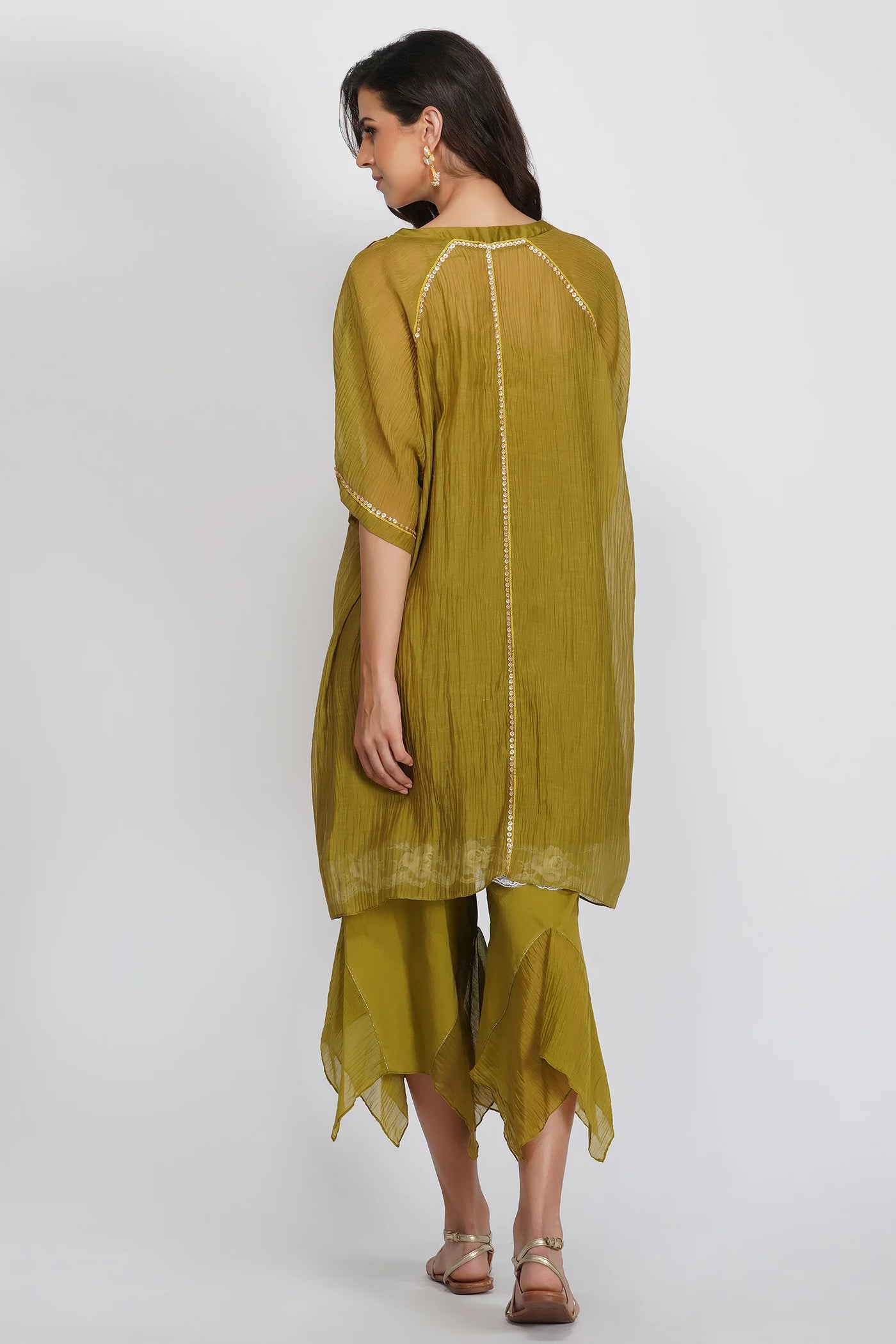 Green Asymmetric Tunic Set - Indian Clothing in Denver, CO, Aurora, CO, Boulder, CO, Fort Collins, CO, Colorado Springs, CO, Parker, CO, Highlands Ranch, CO, Cherry Creek, CO, Centennial, CO, and Longmont, CO. Nationwide shipping USA - India Fashion X