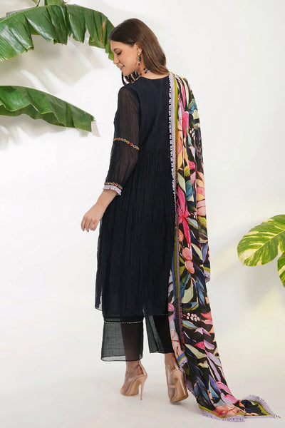 Black Anarkali Set with Printed Dupatta Indian Clothing in Denver, CO, Aurora, CO, Boulder, CO, Fort Collins, CO, Colorado Springs, CO, Parker, CO, Highlands Ranch, CO, Cherry Creek, CO, Centennial, CO, and Longmont, CO. NATIONWIDE SHIPPING USA- India Fashion X
