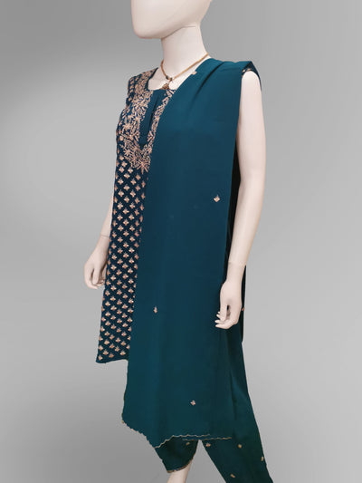 Salwar-Kameez in Pine Green with Heavy Gold Embroidery Work - Indian Clothing in Denver, CO, Aurora, CO, Boulder, CO, Fort Collins, CO, Colorado Springs, CO, Parker, CO, Highlands Ranch, CO, Cherry Creek, CO, Centennial, CO, and Longmont, CO. Nationwide shipping USA - India Fashion X
