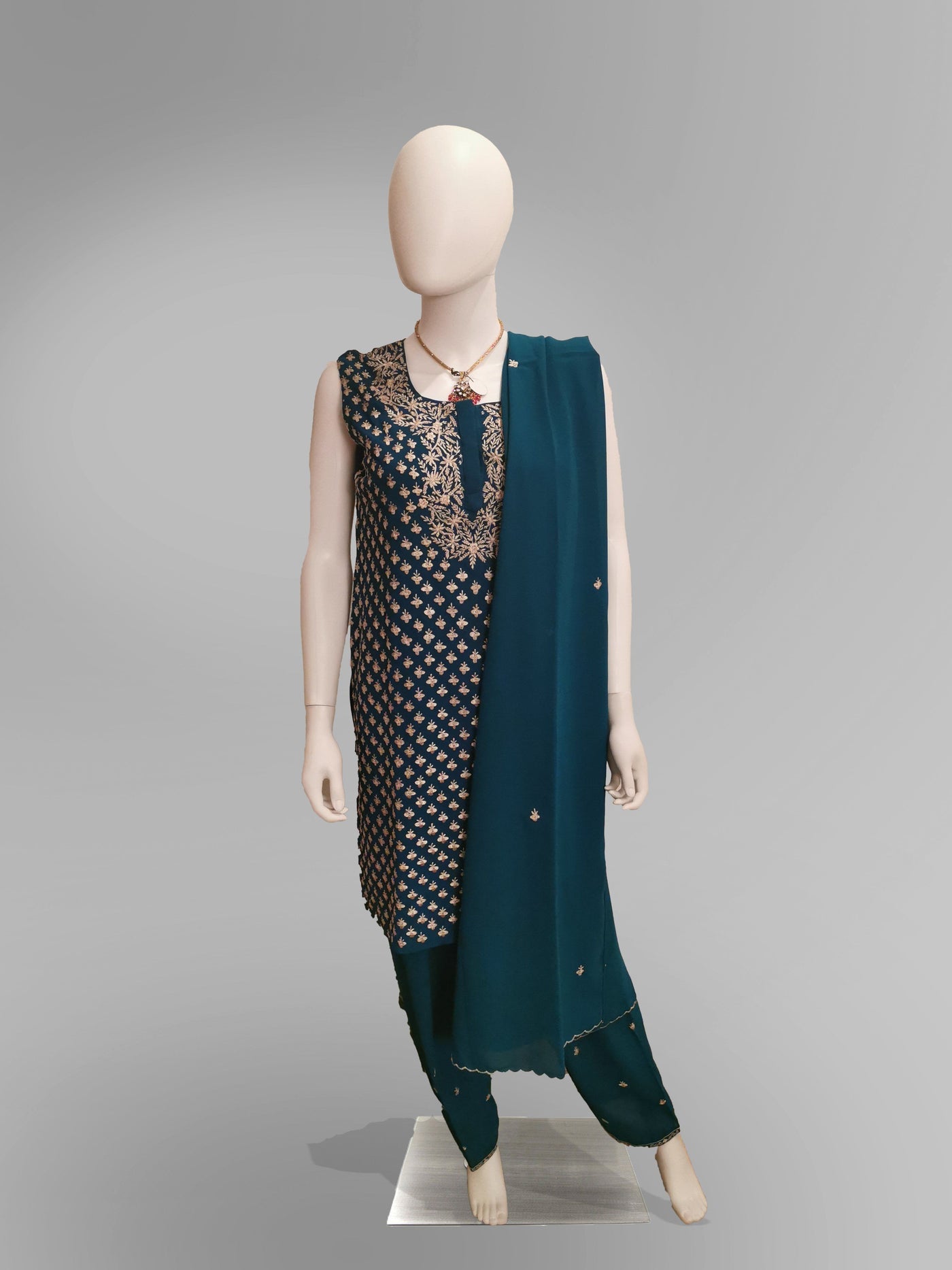 Salwar-Kameez in Pine Green with Heavy Gold Embroidery Work - Indian Clothing in Denver, CO, Aurora, CO, Boulder, CO, Fort Collins, CO, Colorado Springs, CO, Parker, CO, Highlands Ranch, CO, Cherry Creek, CO, Centennial, CO, and Longmont, CO. Nationwide shipping USA - India Fashion X