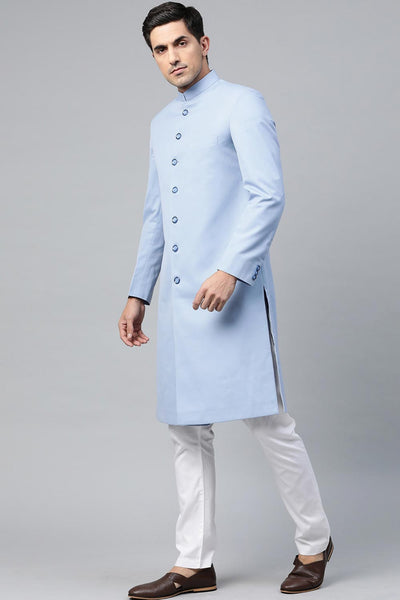 Solid Sky Blue Sherwani Set Indian Clothing in Denver, CO, Aurora, CO, Boulder, CO, Fort Collins, CO, Colorado Springs, CO, Parker, CO, Highlands Ranch, CO, Cherry Creek, CO, Centennial, CO, and Longmont, CO. NATIONWIDE SHIPPING USA- India Fashion X