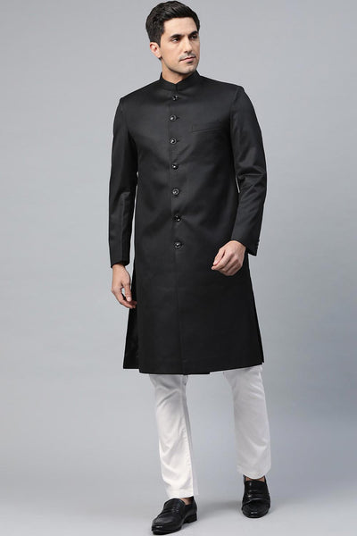Solid Black Sherwani Set Indian Clothing in Denver, CO, Aurora, CO, Boulder, CO, Fort Collins, CO, Colorado Springs, CO, Parker, CO, Highlands Ranch, CO, Cherry Creek, CO, Centennial, CO, and Longmont, CO. NATIONWIDE SHIPPING USA- India Fashion X