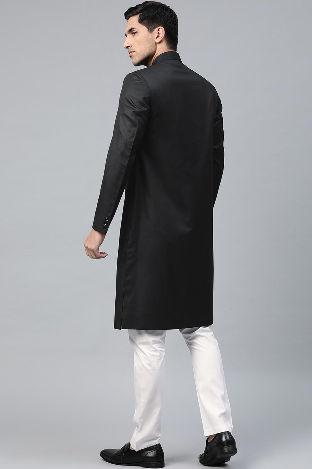 Solid Black Sherwani Set Indian Clothing in Denver, CO, Aurora, CO, Boulder, CO, Fort Collins, CO, Colorado Springs, CO, Parker, CO, Highlands Ranch, CO, Cherry Creek, CO, Centennial, CO, and Longmont, CO. NATIONWIDE SHIPPING USA- India Fashion X