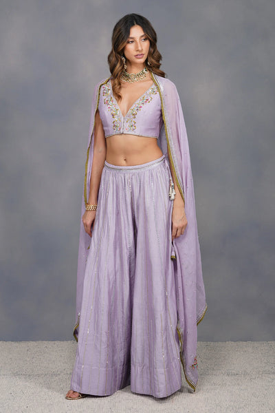 Purple Chanderi Sharara Set - Indian Clothing in Denver, CO, Aurora, CO, Boulder, CO, Fort Collins, CO, Colorado Springs, CO, Parker, CO, Highlands Ranch, CO, Cherry Creek, CO, Centennial, CO, and Longmont, CO. Nationwide shipping USA - India Fashion X