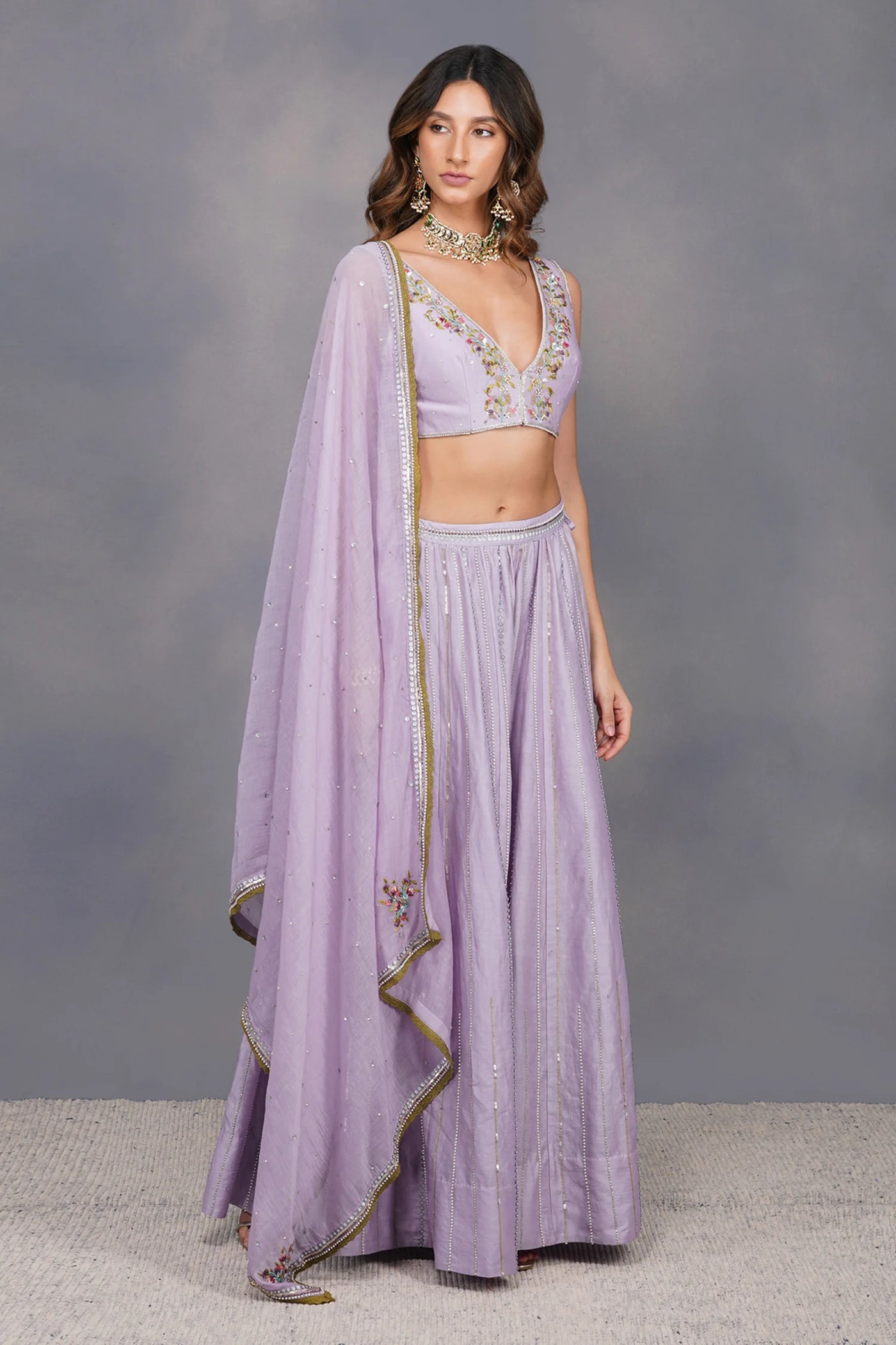 Purple Chanderi Sharara Set - Indian Clothing in Denver, CO, Aurora, CO, Boulder, CO, Fort Collins, CO, Colorado Springs, CO, Parker, CO, Highlands Ranch, CO, Cherry Creek, CO, Centennial, CO, and Longmont, CO. Nationwide shipping USA - India Fashion X