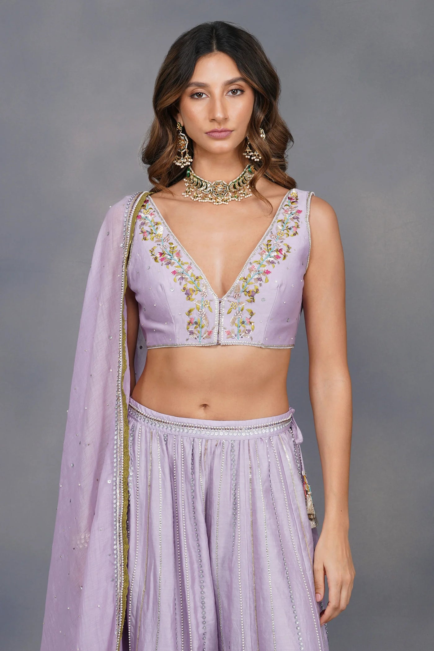 Purple Chanderi Sharara Set - Indian Clothing in Denver, CO, Aurora, CO, Boulder, CO, Fort Collins, CO, Colorado Springs, CO, Parker, CO, Highlands Ranch, CO, Cherry Creek, CO, Centennial, CO, and Longmont, CO. Nationwide shipping USA - India Fashion X