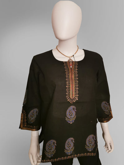 3/4 Sleeve Kurti Top in Black Indian Clothing in Denver, CO, Aurora, CO, Boulder, CO, Fort Collins, CO, Colorado Springs, CO, Parker, CO, Highlands Ranch, CO, Cherry Creek, CO, Centennial, CO, and Longmont, CO. NATIONWIDE SHIPPING USA- India Fashion X