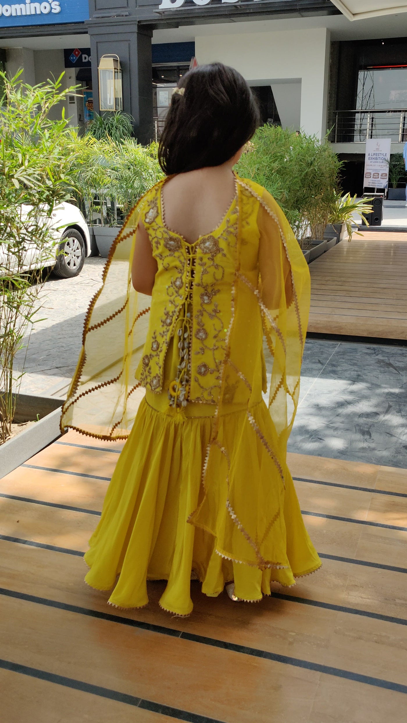 Girls' Yellow Embroidered Skirt Set- Indian Clothing in Denver, CO, Aurora, CO, Boulder, CO, Fort Collins, CO, Colorado Springs, CO, Parker, CO, Highlands Ranch, CO, Cherry Creek, CO, Centennial, CO, and Longmont, CO. Nationwide shipping USA- India Fashion X
