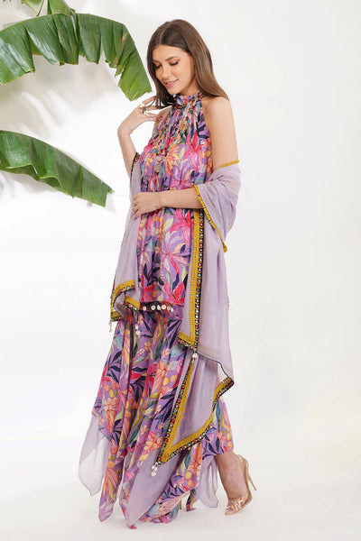 Tropical Flower Gharara Set - Indian Clothing in Denver, CO, Aurora, CO, Boulder, CO, Fort Collins, CO, Colorado Springs, CO, Parker, CO, Highlands Ranch, CO, Cherry Creek, CO, Centennial, CO, and Longmont, CO. Nationwide shipping USA - India Fashion X