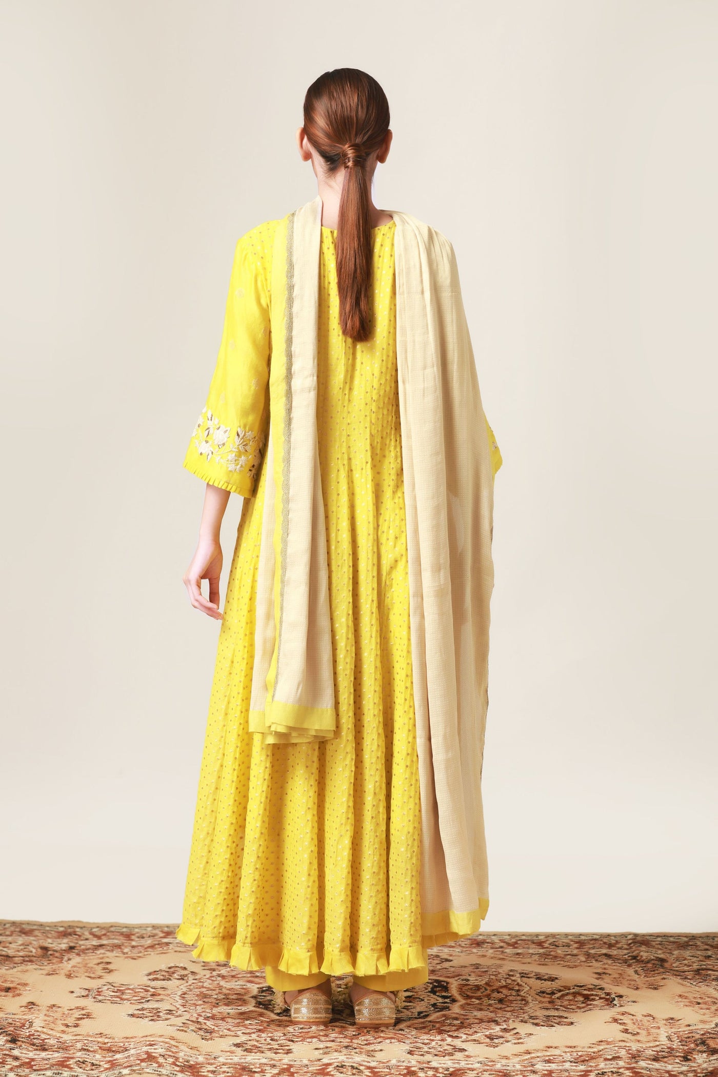 Yellow Pin Tucked Kurta - Indian Clothing in Denver, CO, Aurora, CO, Boulder, CO, Fort Collins, CO, Colorado Springs, CO, Parker, CO, Highlands Ranch, CO, Cherry Creek, CO, Centennial, CO, and Longmont, CO. Nationwide shipping USA - India Fashion X