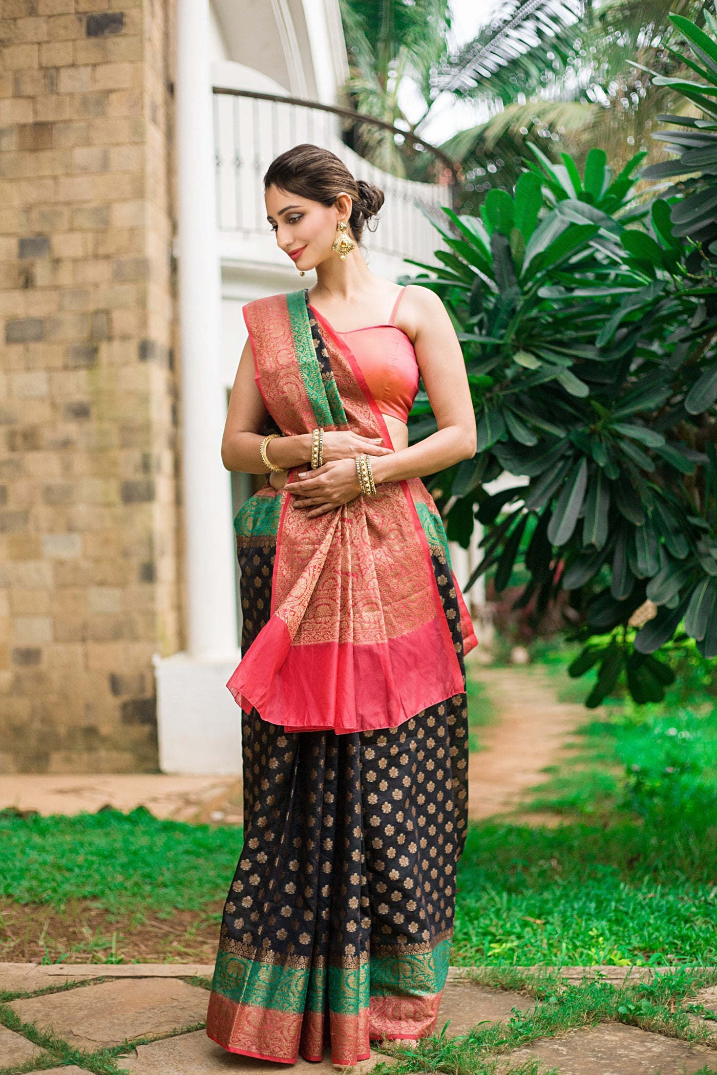 Pink and Navy Banarasi Saree Indian Clothing in Denver, CO, Aurora, CO, Boulder, CO, Fort Collins, CO, Colorado Springs, CO, Parker, CO, Highlands Ranch, CO, Cherry Creek, CO, Centennial, CO, and Longmont, CO. NATIONWIDE SHIPPING USA- India Fashion X