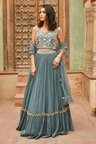Grey Chinnon Lehenga Set - Indian Clothing in Denver, CO, Aurora, CO, Boulder, CO, Fort Collins, CO, Colorado Springs, CO, Parker, CO, Highlands Ranch, CO, Cherry Creek, CO, Centennial, CO, and Longmont, CO. Nationwide shipping USA - India Fashion X