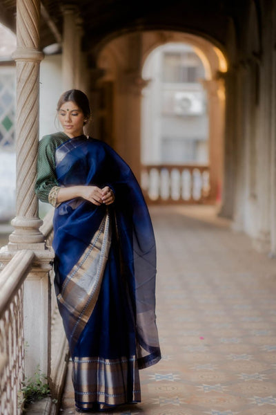 Navy Blue Organza Saree - Indian Clothing in Denver, CO, Aurora, CO, Boulder, CO, Fort Collins, CO, Colorado Springs, CO, Parker, CO, Highlands Ranch, CO, Cherry Creek, CO, Centennial, CO, and Longmont, CO. Nationwide shipping USA - India Fashion X