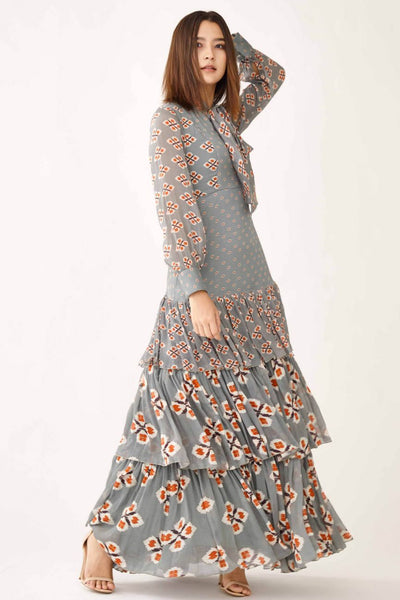 Blue With Grey Frilled Dress Indian Clothing in Denver, CO, Aurora, CO, Boulder, CO, Fort Collins, CO, Colorado Springs, CO, Parker, CO, Highlands Ranch, CO, Cherry Creek, CO, Centennial, CO, and Longmont, CO. NATIONWIDE SHIPPING USA- India Fashion X