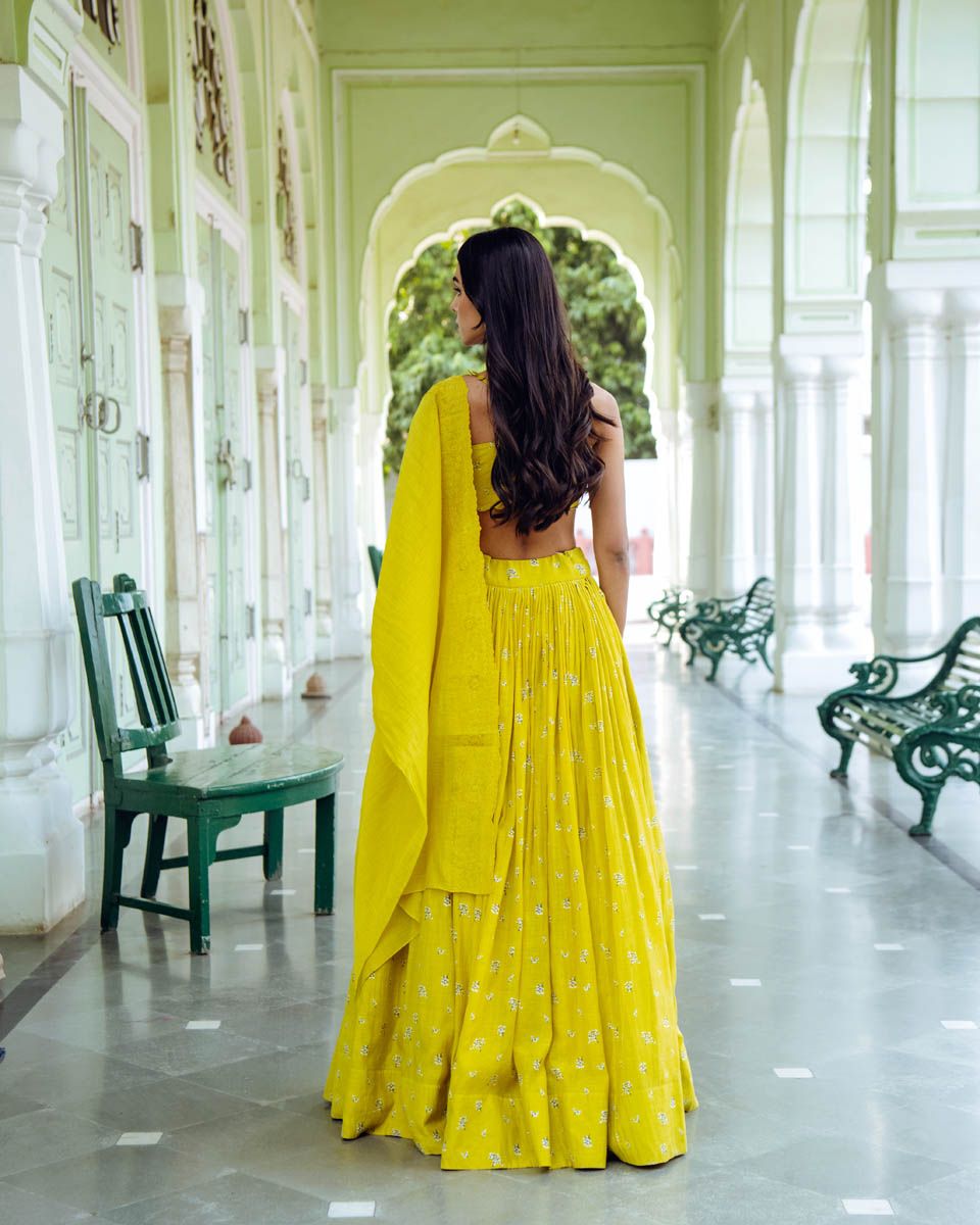 Daffodil Floral Lehenga Set - Indian Clothing in Denver, CO, Aurora, CO, Boulder, CO, Fort Collins, CO, Colorado Springs, CO, Parker, CO, Highlands Ranch, CO, Cherry Creek, CO, Centennial, CO, and Longmont, CO. Nationwide shipping USA - India Fashion X