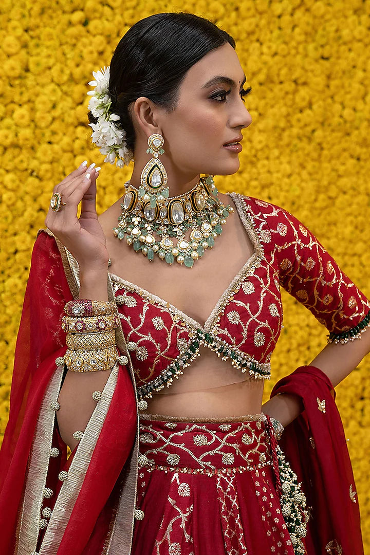 Crimson Red Lehenga Set - Indian Clothing in Denver, CO, Aurora, CO, Boulder, CO, Fort Collins, CO, Colorado Springs, CO, Parker, CO, Highlands Ranch, CO, Cherry Creek, CO, Centennial, CO, and Longmont, CO. Nationwide shipping USA - India Fashion X