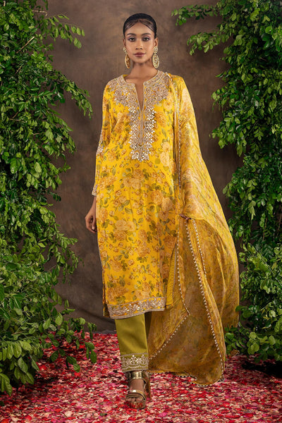Yellow Floral Suit Set - Indian Clothing in Denver, CO, Aurora, CO, Boulder, CO, Fort Collins, CO, Colorado Springs, CO, Parker, CO, Highlands Ranch, CO, Cherry Creek, CO, Centennial, CO, and Longmont, CO. Nationwide shipping USA - India Fashion X