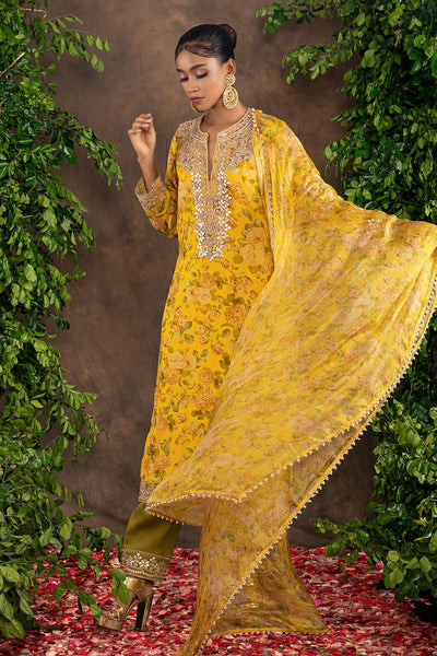 Yellow Floral Suit Set - Indian Clothing in Denver, CO, Aurora, CO, Boulder, CO, Fort Collins, CO, Colorado Springs, CO, Parker, CO, Highlands Ranch, CO, Cherry Creek, CO, Centennial, CO, and Longmont, CO. Nationwide shipping USA - India Fashion X