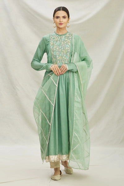 Green Organza Anarkali Set Indian Clothing in Denver, CO, Aurora, CO, Boulder, CO, Fort Collins, CO, Colorado Springs, CO, Parker, CO, Highlands Ranch, CO, Cherry Creek, CO, Centennial, CO, and Longmont, CO. NATIONWIDE SHIPPING USA- India Fashion X