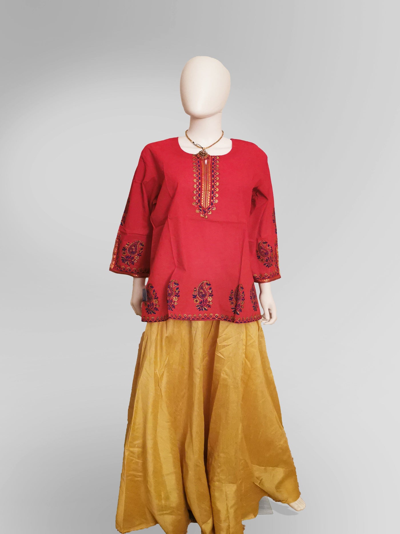 3/4 Sleeve Kurti Top in Tomato Red Indian Clothing in Denver, CO, Aurora, CO, Boulder, CO, Fort Collins, CO, Colorado Springs, CO, Parker, CO, Highlands Ranch, CO, Cherry Creek, CO, Centennial, CO, and Longmont, CO. NATIONWIDE SHIPPING USA- India Fashion X