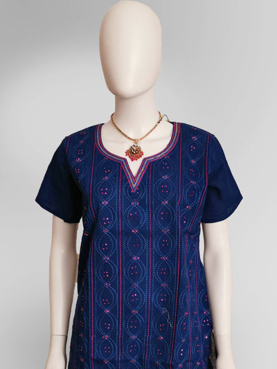 Kurti Top in Deep Blue - Indian Clothing in Denver, CO, Aurora, CO, Boulder, CO, Fort Collins, CO, Colorado Springs, CO, Parker, CO, Highlands Ranch, CO, Cherry Creek, CO, Centennial, CO, and Longmont, CO. Nationwide shipping USA - India Fashion X