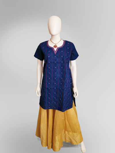 Kurti Top in Deep Blue - Indian Clothing in Denver, CO, Aurora, CO, Boulder, CO, Fort Collins, CO, Colorado Springs, CO, Parker, CO, Highlands Ranch, CO, Cherry Creek, CO, Centennial, CO, and Longmont, CO. Nationwide shipping USA - India Fashion X