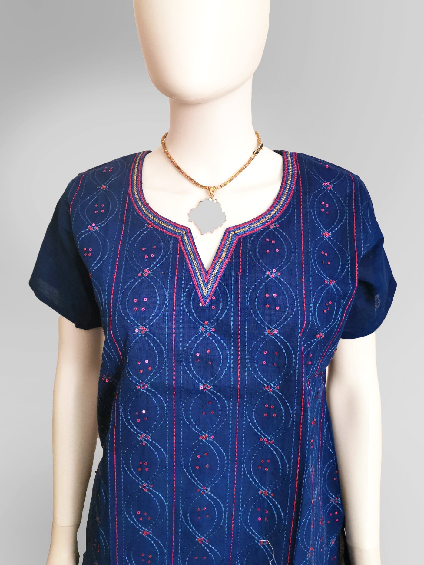 Kurti Top in Deep Blue - Indian Clothing in Denver, CO, Aurora, CO, Boulder, CO, Fort Collins, CO, Colorado Springs, CO, Parker, CO, Highlands Ranch, CO, Cherry Creek, CO, Centennial, CO, and Longmont, CO. Nationwide shipping USA - India Fashion X