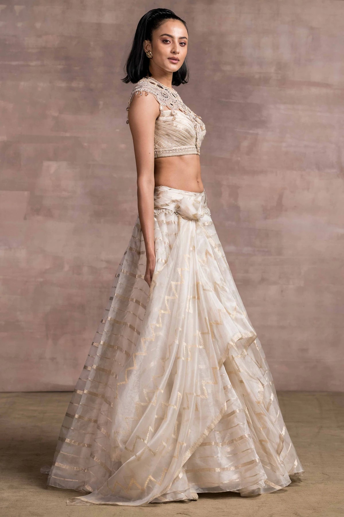 Ivory Bow Lehenga - Indian Clothing in Denver, CO, Aurora, CO, Boulder, CO, Fort Collins, CO, Colorado Springs, CO, Parker, CO, Highlands Ranch, CO, Cherry Creek, CO, Centennial, CO, and Longmont, CO. Nationwide shipping USA - India Fashion X