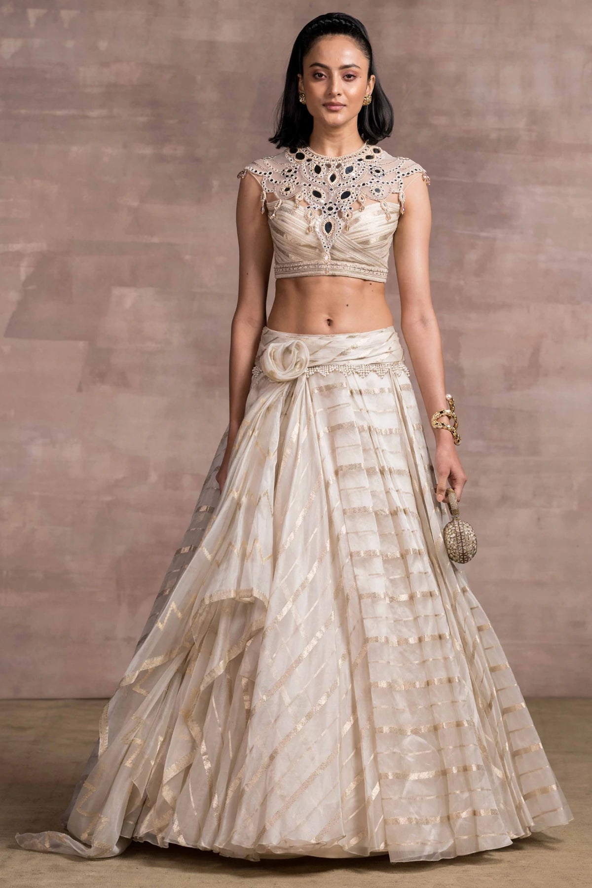 Ivory Bow Lehenga - Indian Clothing in Denver, CO, Aurora, CO, Boulder, CO, Fort Collins, CO, Colorado Springs, CO, Parker, CO, Highlands Ranch, CO, Cherry Creek, CO, Centennial, CO, and Longmont, CO. Nationwide shipping USA - India Fashion X