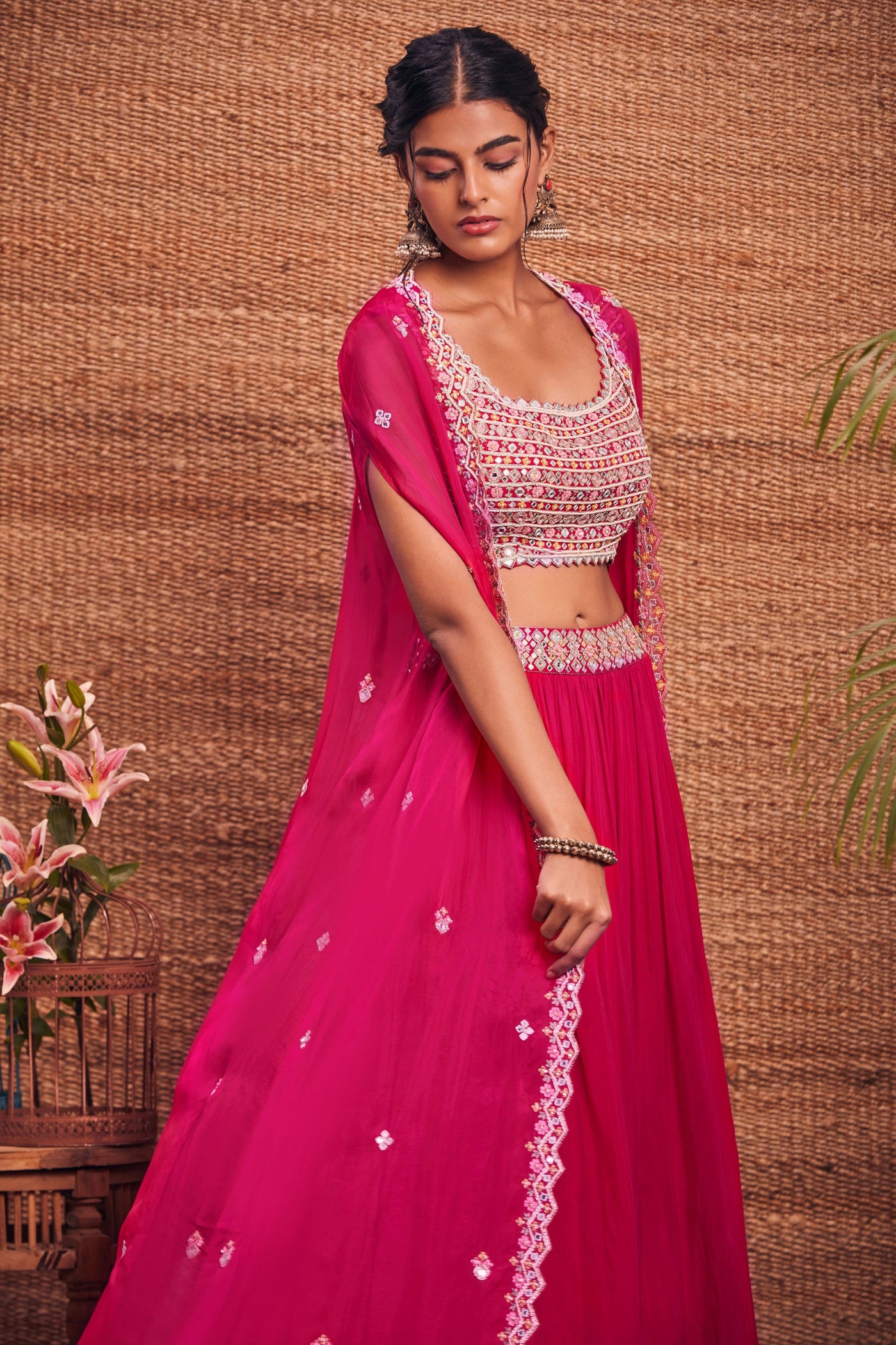 Fuchsia Pink Cape Skirt Set - Indian Clothing in Denver, CO, Aurora, CO, Boulder, CO, Fort Collins, CO, Colorado Springs, CO, Parker, CO, Highlands Ranch, CO, Cherry Creek, CO, Centennial, CO, and Longmont, CO. Nationwide shipping USA - India Fashion X