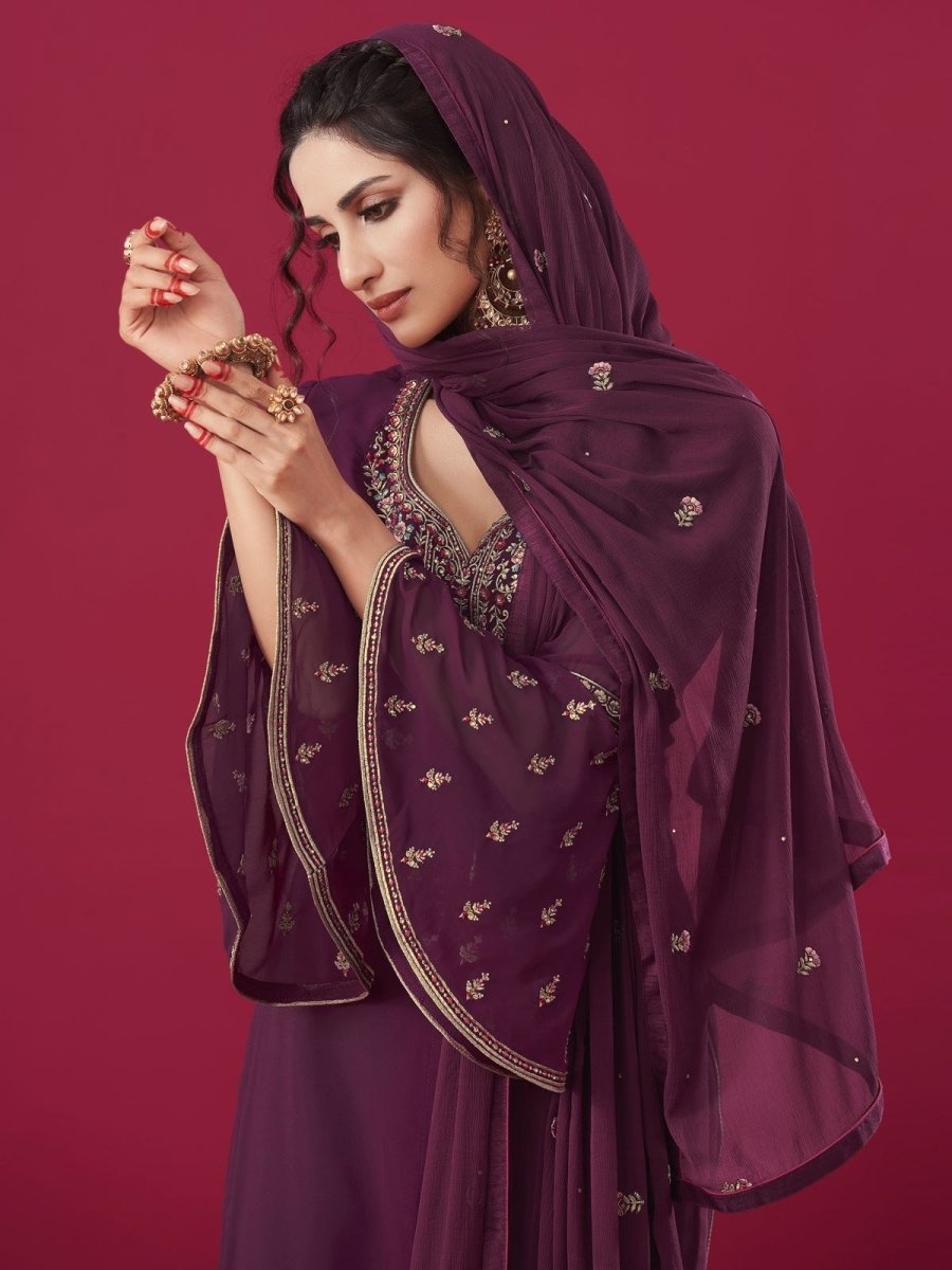 Wine Embroidered Salwar Kameez - Indian Clothing in Denver, CO, Aurora, CO, Boulder, CO, Fort Collins, CO, Colorado Springs, CO, Parker, CO, Highlands Ranch, CO, Cherry Creek, CO, Centennial, CO, and Longmont, CO. Nationwide shipping USA - India Fashion X