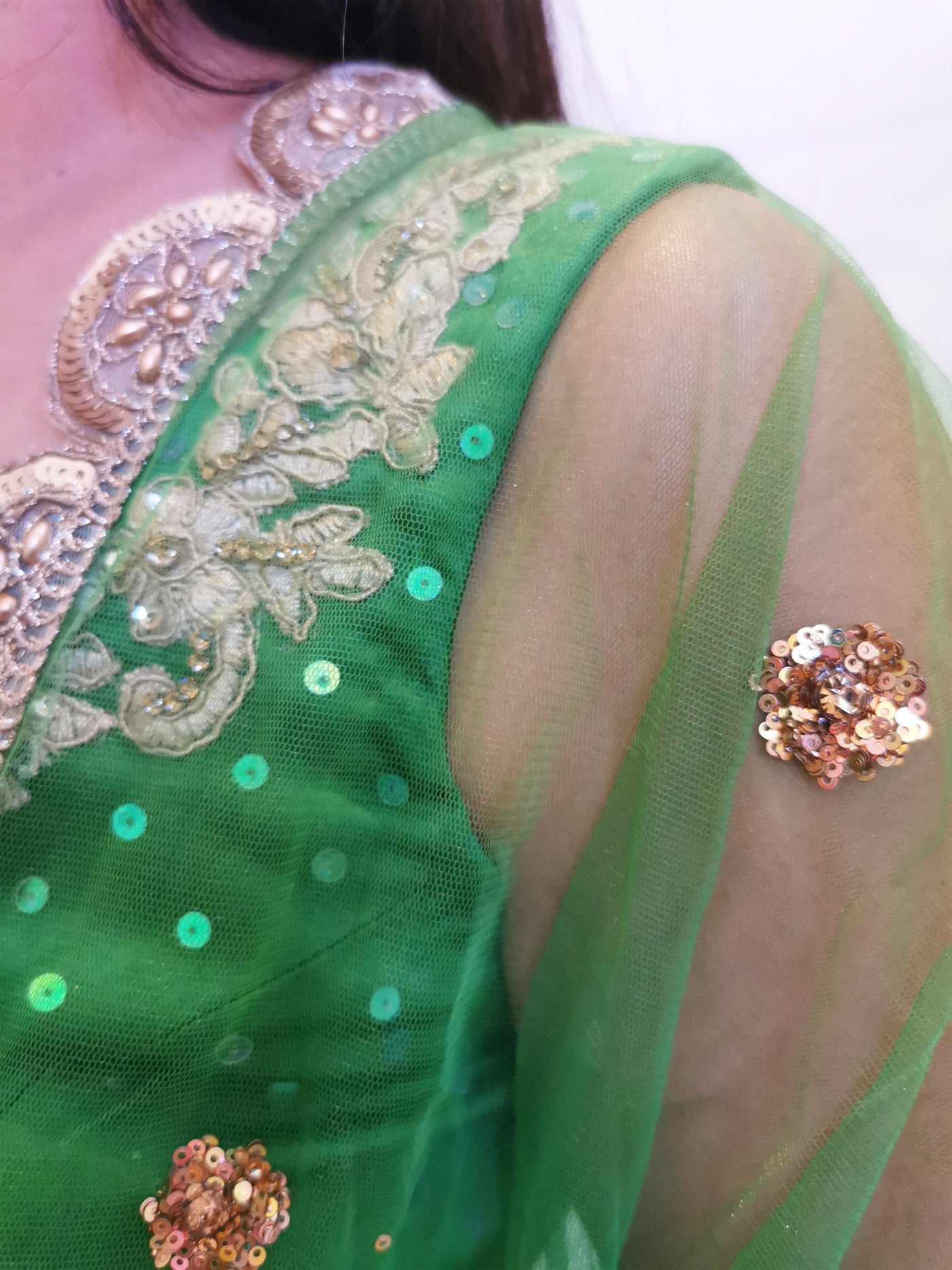 Lehenga in Green Satin Silk - Indian Clothing in Denver, CO, Aurora, CO, Boulder, CO, Fort Collins, CO, Colorado Springs, CO, Parker, CO, Highlands Ranch, CO, Cherry Creek, CO, Centennial, CO, and Longmont, CO. Nationwide shipping USA - India Fashion X