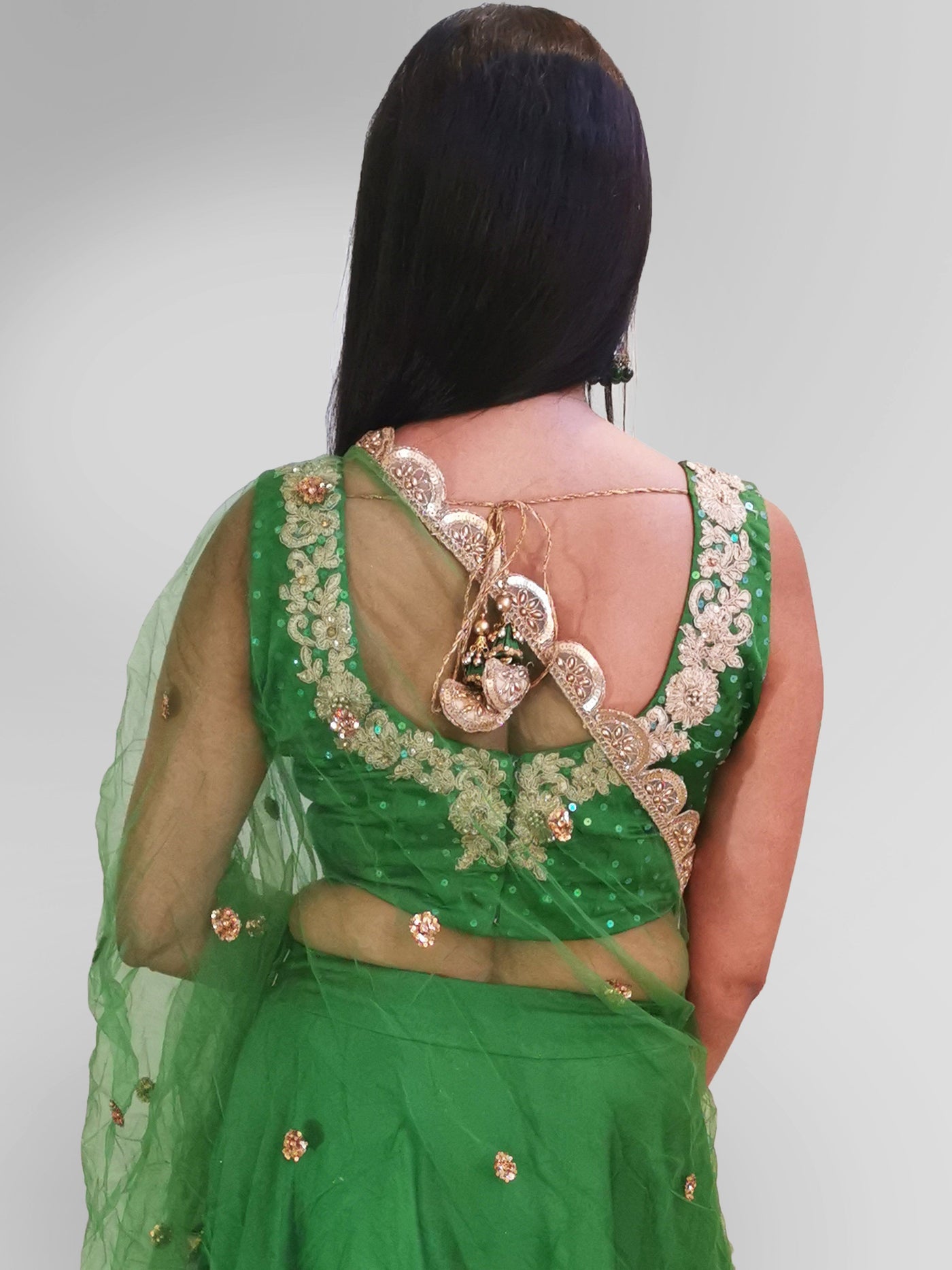 Lehenga in Green Satin Silk - Indian Clothing in Denver, CO, Aurora, CO, Boulder, CO, Fort Collins, CO, Colorado Springs, CO, Parker, CO, Highlands Ranch, CO, Cherry Creek, CO, Centennial, CO, and Longmont, CO. Nationwide shipping USA - India Fashion X