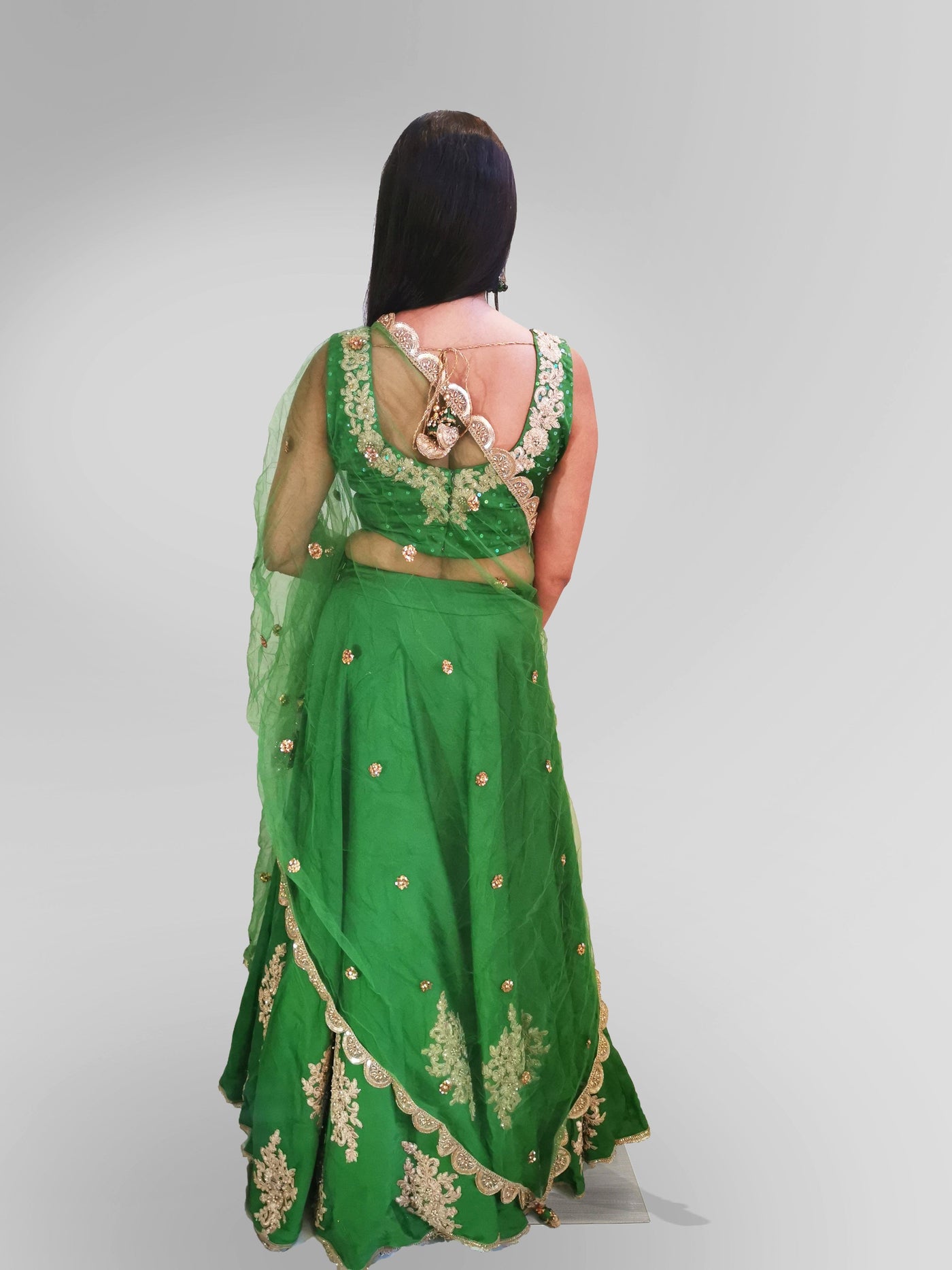 Lehenga in Green Satin Silk - Indian Clothing in Denver, CO, Aurora, CO, Boulder, CO, Fort Collins, CO, Colorado Springs, CO, Parker, CO, Highlands Ranch, CO, Cherry Creek, CO, Centennial, CO, and Longmont, CO. Nationwide shipping USA - India Fashion X