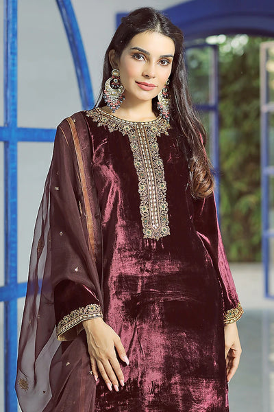 Wine Embroidered Kurta Set - Indian Clothing in Denver, CO, Aurora, CO, Boulder, CO, Fort Collins, CO, Colorado Springs, CO, Parker, CO, Highlands Ranch, CO, Cherry Creek, CO, Centennial, CO, and Longmont, CO. Nationwide shipping USA - India Fashion X