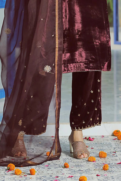 Wine Embroidered Kurta Set - Indian Clothing in Denver, CO, Aurora, CO, Boulder, CO, Fort Collins, CO, Colorado Springs, CO, Parker, CO, Highlands Ranch, CO, Cherry Creek, CO, Centennial, CO, and Longmont, CO. Nationwide shipping USA - India Fashion X