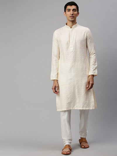 Cream Textured Kurta Set Indian Clothing in Denver, CO, Aurora, CO, Boulder, CO, Fort Collins, CO, Colorado Springs, CO, Parker, CO, Highlands Ranch, CO, Cherry Creek, CO, Centennial, CO, and Longmont, CO. NATIONWIDE SHIPPING USA- India Fashion X
